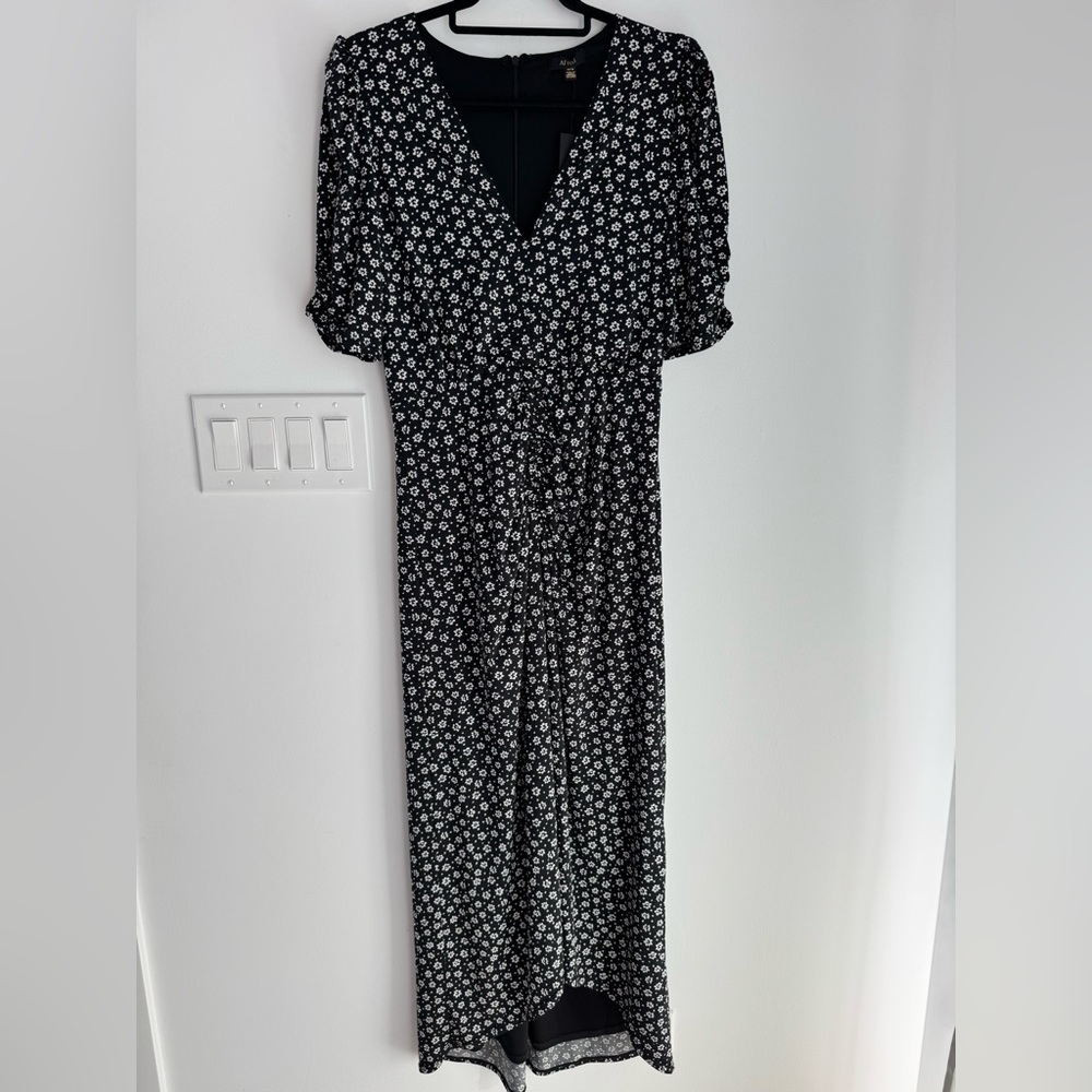 AFRM Black Ditsy Daisy Floral Plunge V Neck High Low Maci Dress NEW Women’s M - Picture 3 of 13